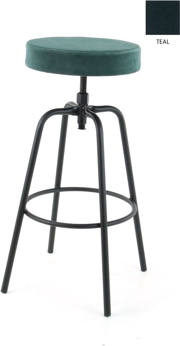 Workliving Barkruk Hoog Rond - Velvet Teal - 74-82 CM