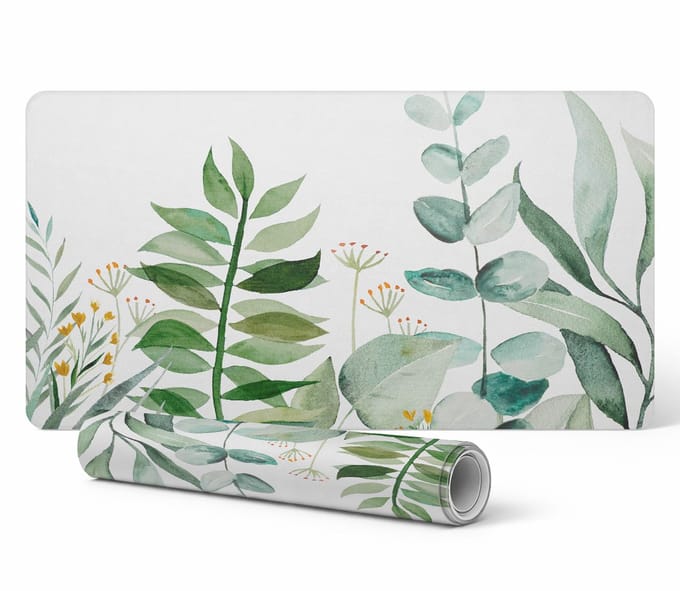 Vinyl bureauonderlegger met stijlvolle aquarelprint van bladeren, 90x45 cm