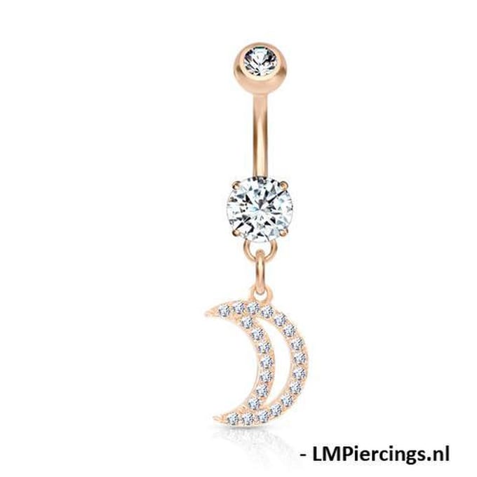 Navelpiercing moon gemmed hanger - rose - LMPiercings