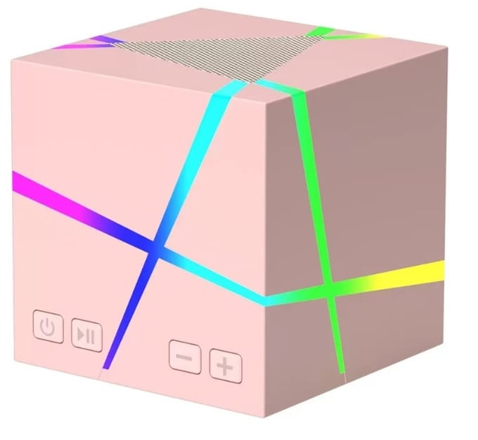 Fivesquare MiniCube LED Speaker – Mini Bluetooth Speaker met Ritme-Reactieve RGB Licht & AUX/TF Ondersteuning Roze