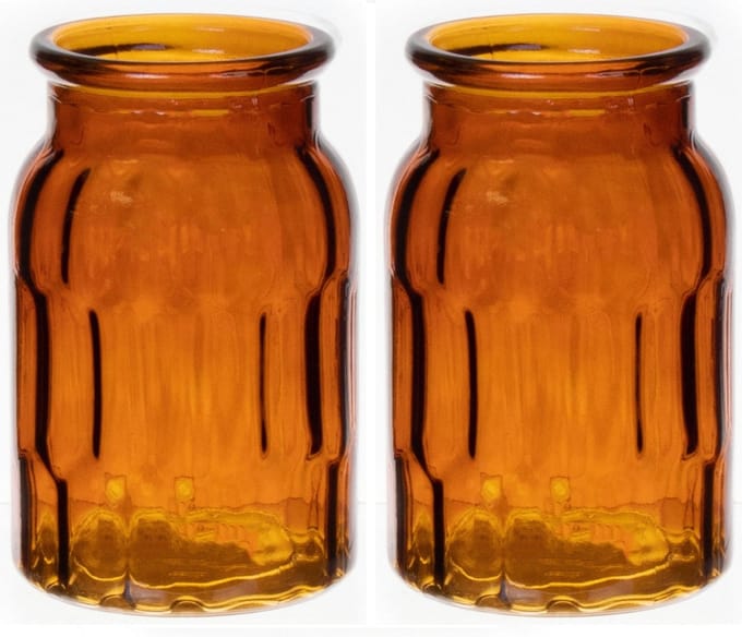 Bellatio Design Bloemenvaas - set van 2x - bruin - transparant glas - D12 x H18 cm - vaas