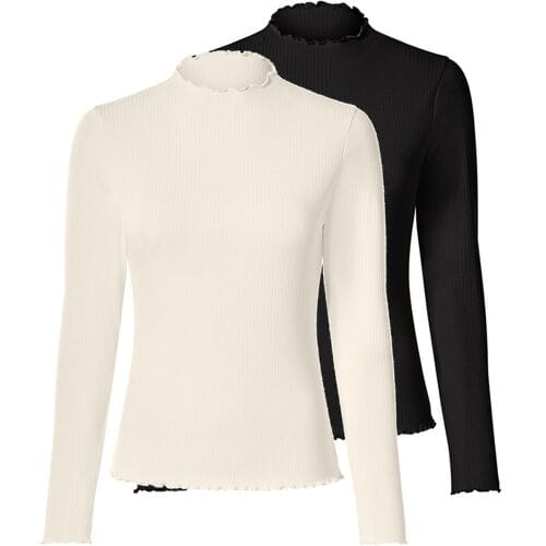 ESMARA Set van 2 dames longsleeves (Zwart/wit, S (36/38))