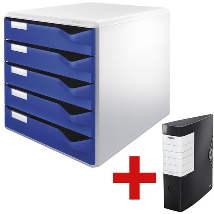 LEITZ® ladebox, 5 schuifladen, A4, polystyreen, lichtgrijs/blauw