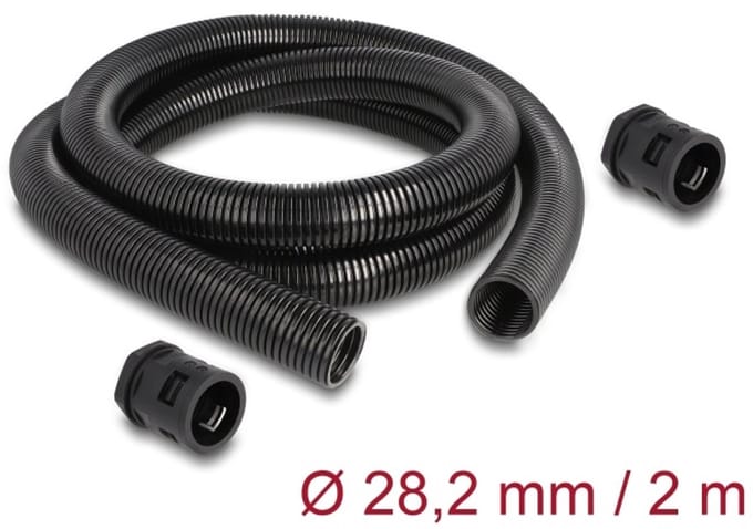 Delock Cable protection sleeve 2 m x 28.5 mm with 2 x PG21 conduit fitting set black