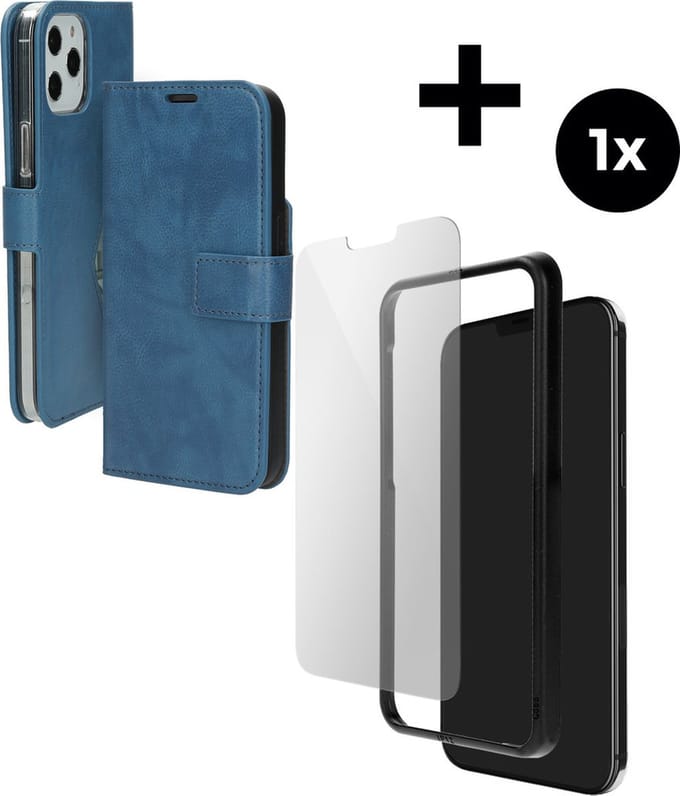 Mobiparts Classic Wallet hoesje geschikt voor Apple iPhone 12 Pro Max met 1 Screenprotector van Gehard Glas - Blauw