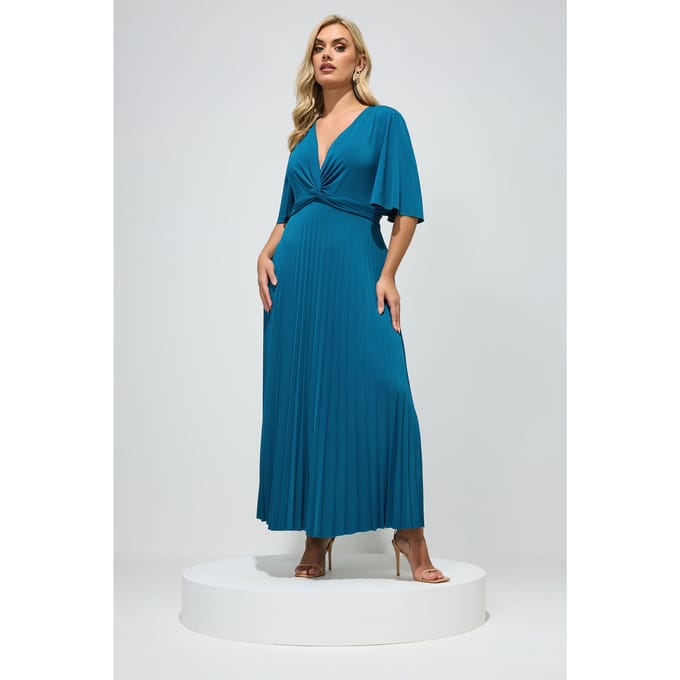 Yours London Tealblauwe Geplooide Maxijurk Met Knoop Size 52