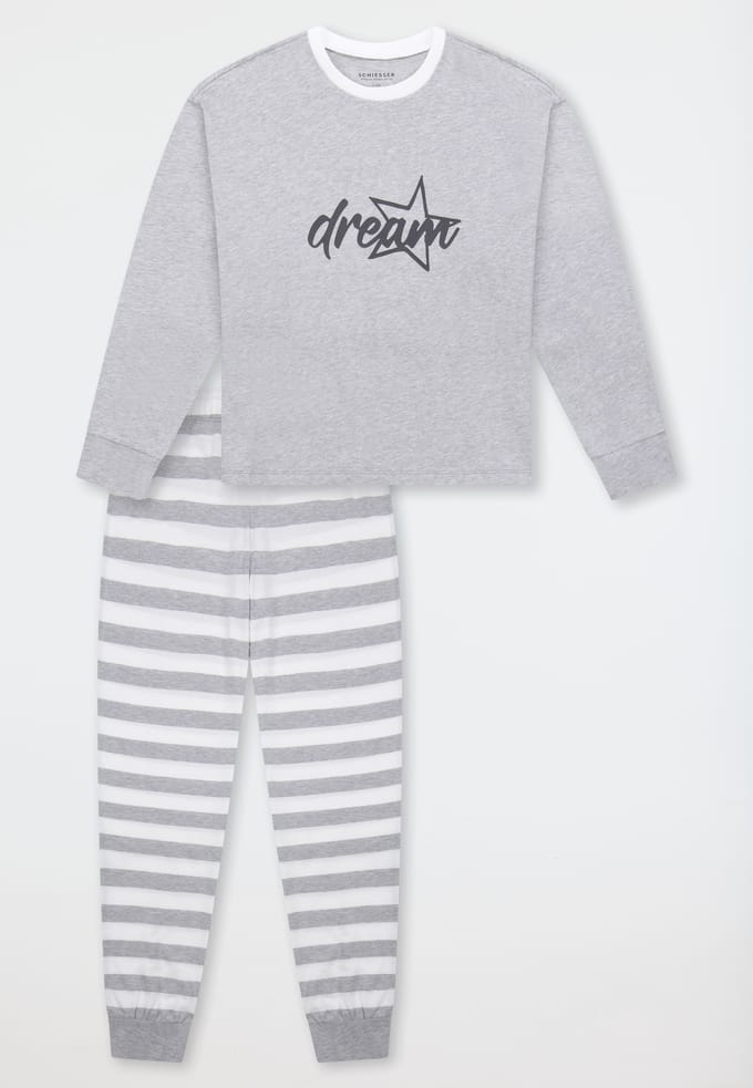 Lange pyjama met manchetten, streepjes, grijs gemêleerd - Teens Nightwear 152