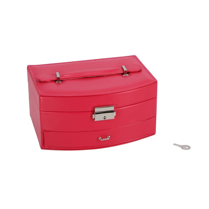 Juwelenbox deluxe roze sieradendoosje met spiegel en lade.