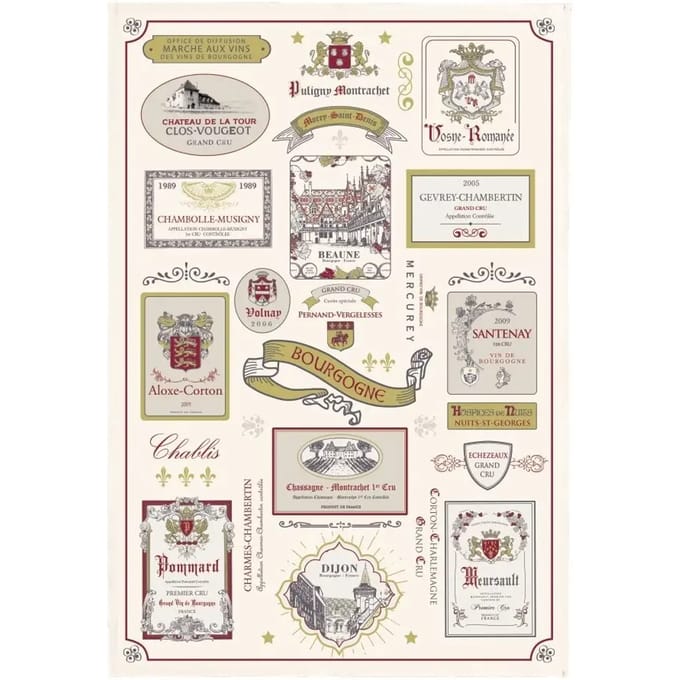 Vaatdoek - multi etiquettes bourgogne Winkler