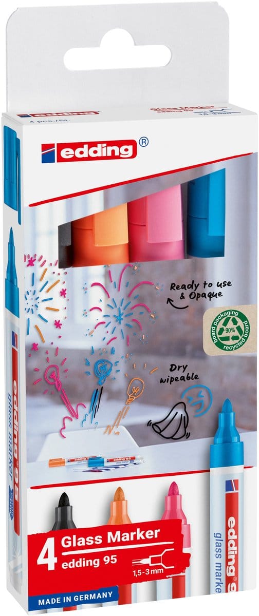 Viltstift edding 95 glasbord incl zwart assorti | 10 stuks