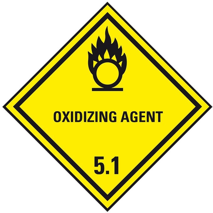 ADR klasse 5.1 sticker oxiderende stoffen met tekst 150 x 150 mm