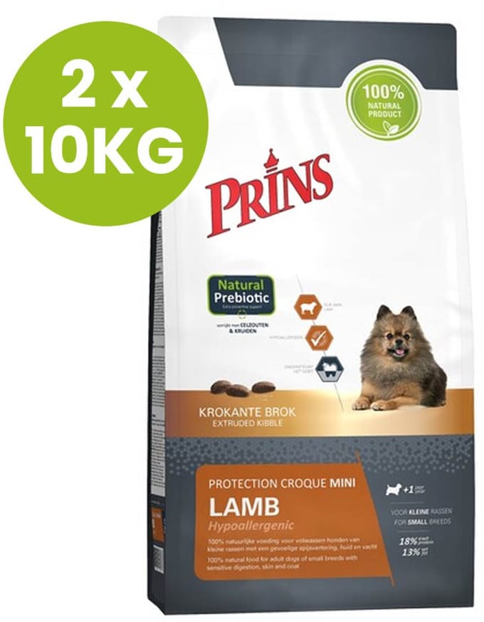 Prins Protection Croque Mini Lamb - Hondenvoer spijsvertering, huid & vacht - 2 x 10KG