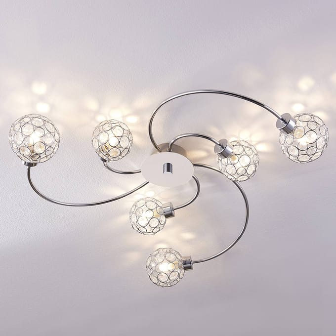 Lindby - plafondlamp - 6lichts - Metaal, glas - H: 12.5 cm - G9 - chroom, helder