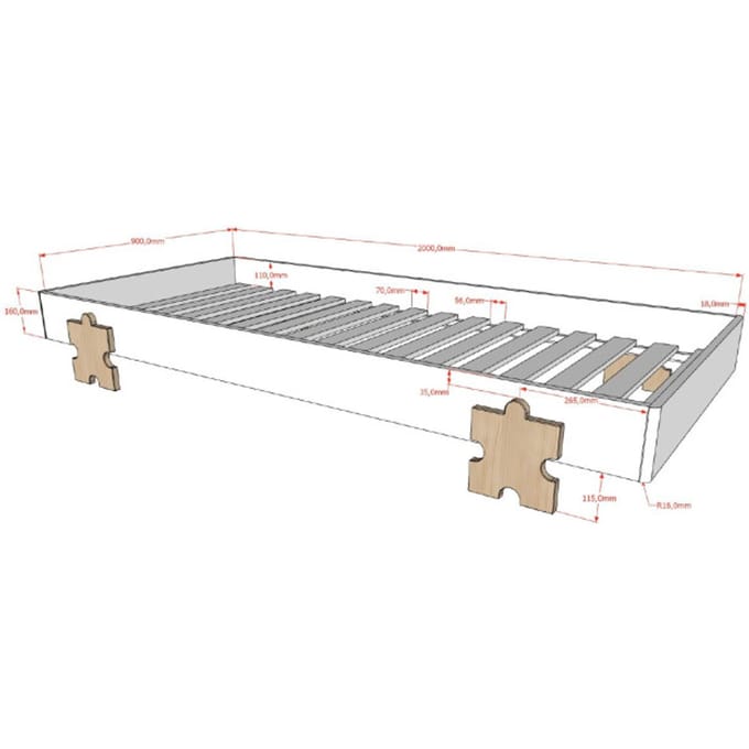 LUCEVI - Modulo Puzzle Stapelbare bedden - 3 stuks - Grijs - 90x200 cm