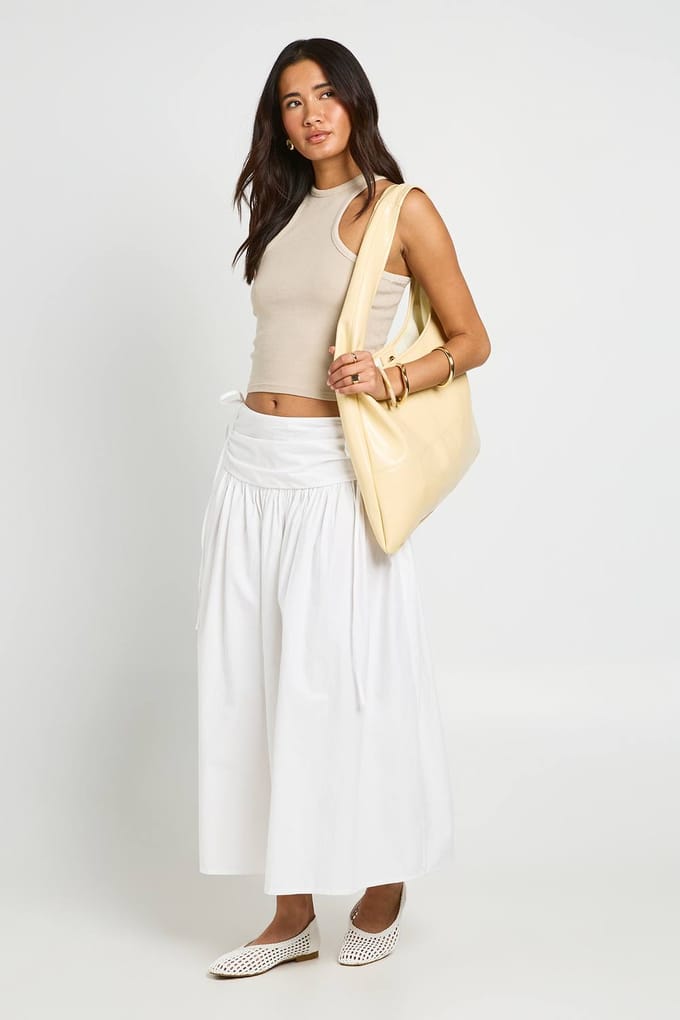 boohoo Dames Poplin Rok Met Strikceintuur Midaxi Lengte | Wit | Maat: 42