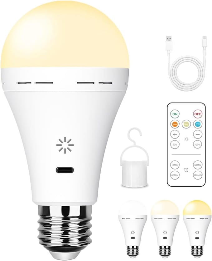Oplaadbare LED Gloeilamp met Afstandsbediening - Dimbaar en Instelbare Kleurtemperaturen