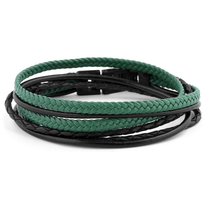 Leren Roy Armband in Zwart & Groen
