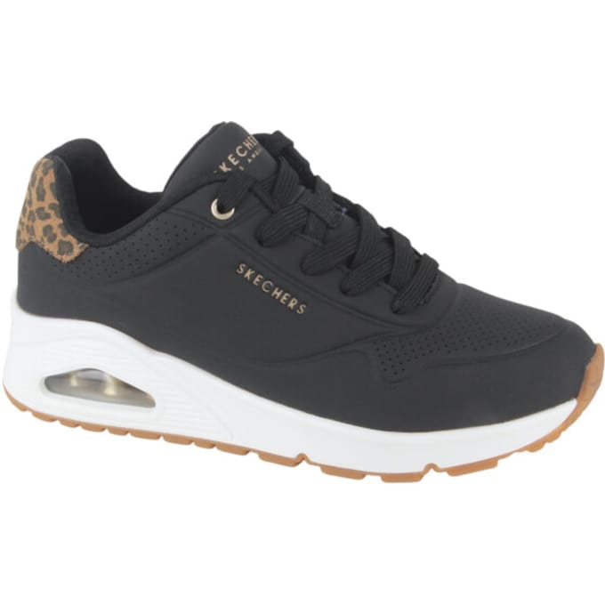 Skechers 177093/bkld Uno-jungle Nite Dames Sneakers Zwart Durabuck/leopard Gedrukt