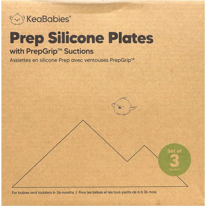 KeaBabies, Prep Siliconen Bord, met PrepGip Zuignap, 6-36 Maanden, Valiant, 3-pack beige