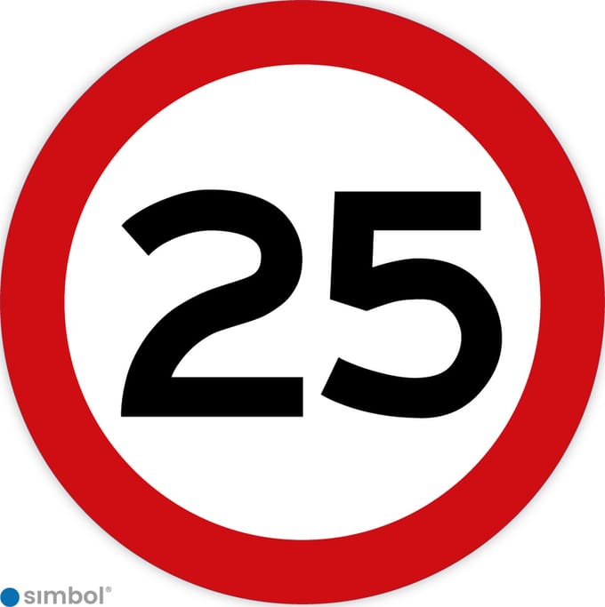 Simbol - Stickers 25 km - Maximaal 25 km/u - Duurzame Kwaliteit - Formaat ø 20 cm.