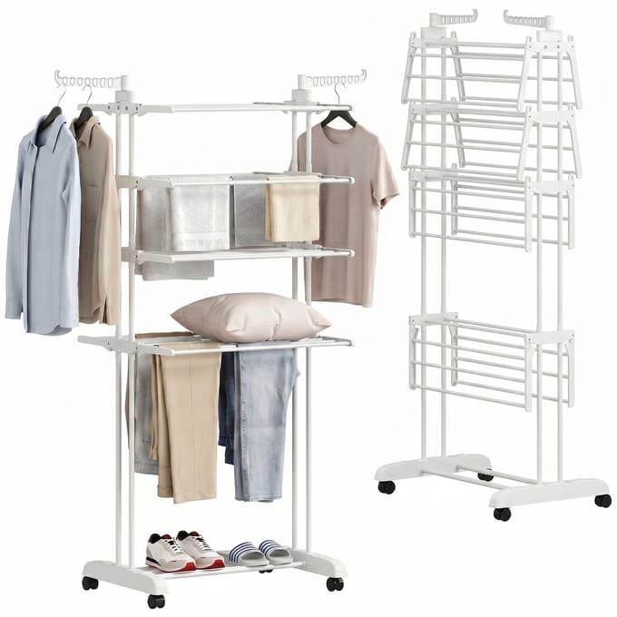 HOMCOM wasdroogrek - PP, staal - 73 x 64 x 172 cm - Wit