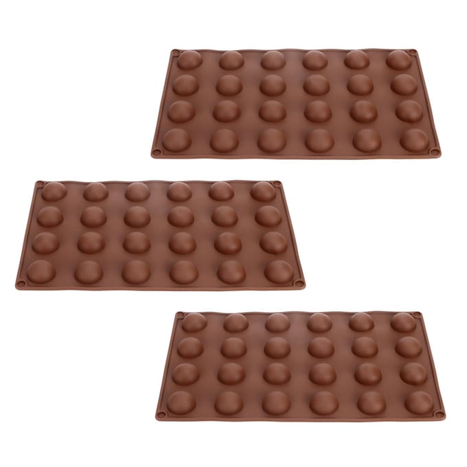 3 stuks Siliconen Vorm 24?Gat Zachte Halve Bol Bakvorm voor Chocolade Gelei Mousse Zeep brown