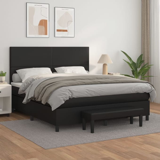 vidaXL - Boxspring - met - matras - kunstleer - zwart - 160x200 - cm