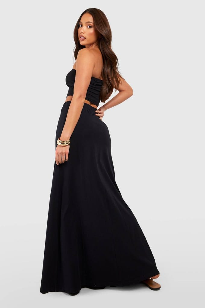 boohoo Dames Lange Basic Maxi Rok van Katoenmix die tot de vloer sleept | Zwart | Maat: 36