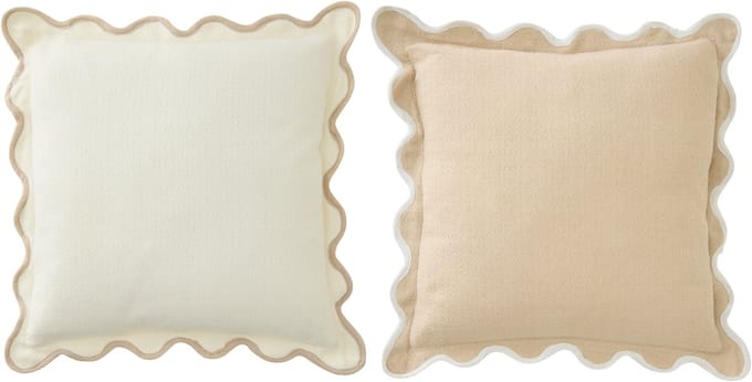 J-Line kussen Geschulpt - katoen - wit/beige - set van 2