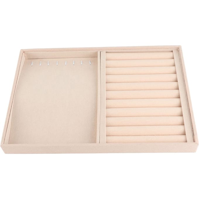 Sieraden Display Tray Armband Ring Oorbel Ketting Houder Opbergplaat Doos (Beige Flanel) white