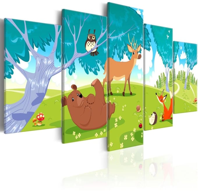 Schilderij - Vriendelijke Dieren , 5 luik