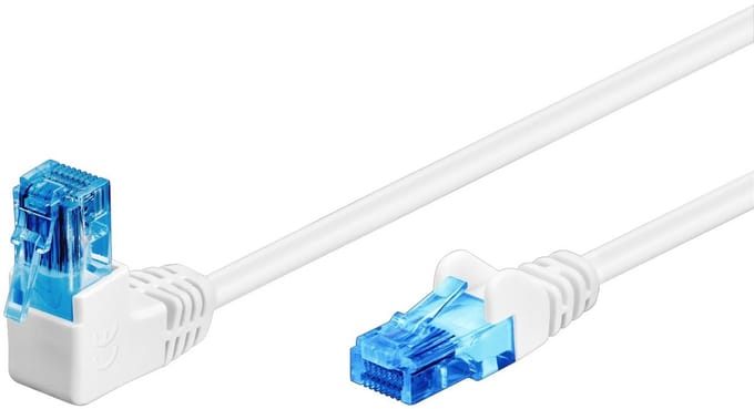 Goobay CAT 6ₐ netwerkkabel 1 x 90° haaks, U/UTP, wit, met koper beklede aluminium geleider (CCA), vergrendelingsbescherming aan de bovenkant