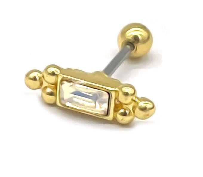 Oorpiercing Rechthoekig met Zirkonia - RVS - 11 mm - Goudkleurig