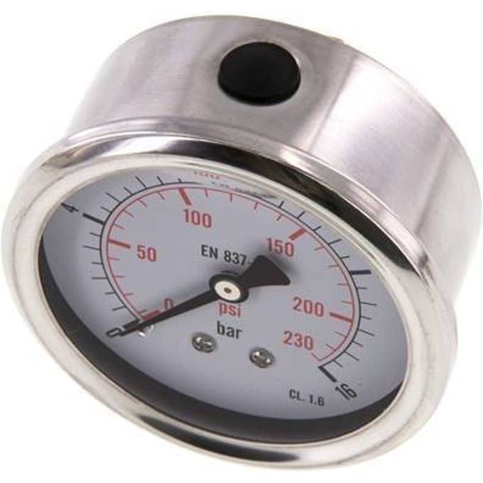 0..16 Bar Glycerine Manometer Achteraansluiting RVS/Messing 63 mm Klasse 1.6 - ML01663SHG