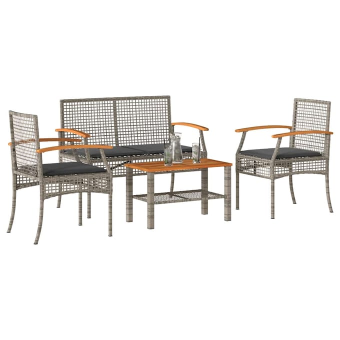 vidaXL - 4-delige - Loungeset - met - kussens - poly - rattan - grijs