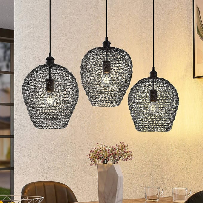 Lindby - hanglamp - 3lichts - ijzer - H: 38 cm - E27 - zwart