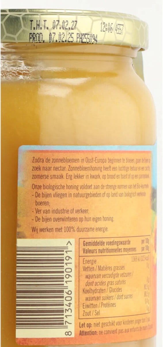 Traay Zonnebloemhoning creme bio 900 Gram