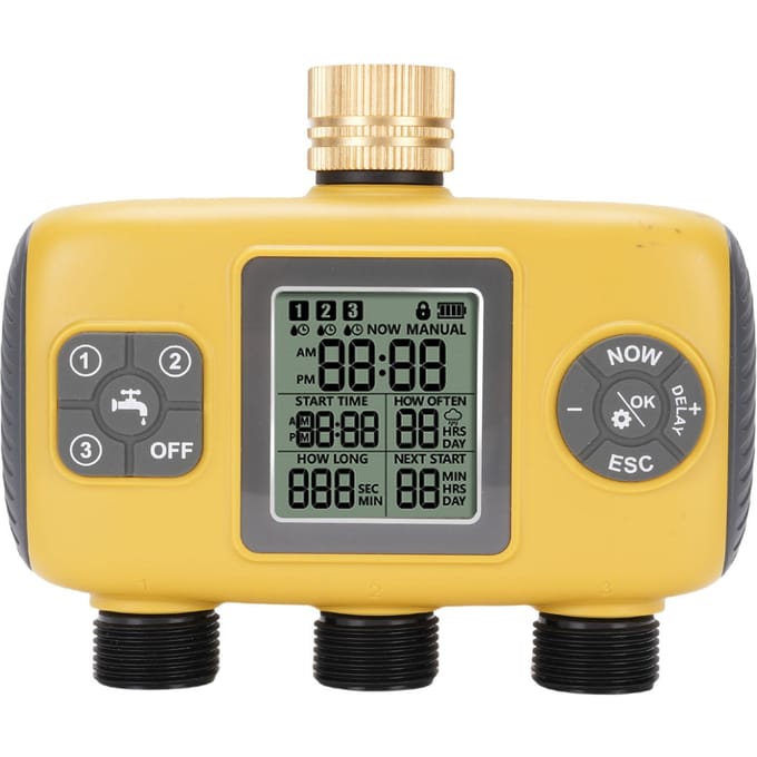 3-uitgang Sproeier Timer Tuinslang Timer met Regenvertraging Automatisch Watersysteem Digitale Irrigatiecontroller voor yellow