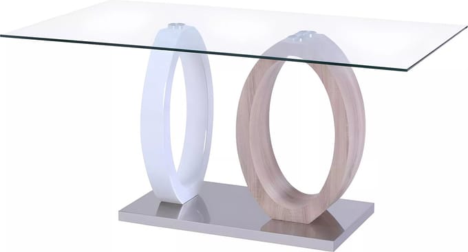 Vente-unique Eettafel AYANE - gehard glas en MDF - Eik en wit