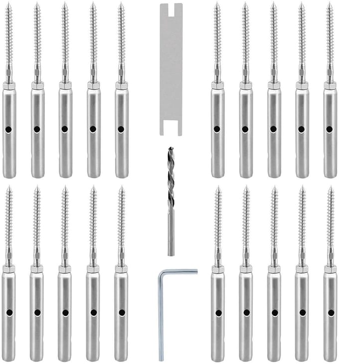 Kabel Spanschroef Kits - RVS Schroefklemmen - Kabelreling Systemen - Links & Rechts Schroefdraad - 3mm Diameter - Gepolijst