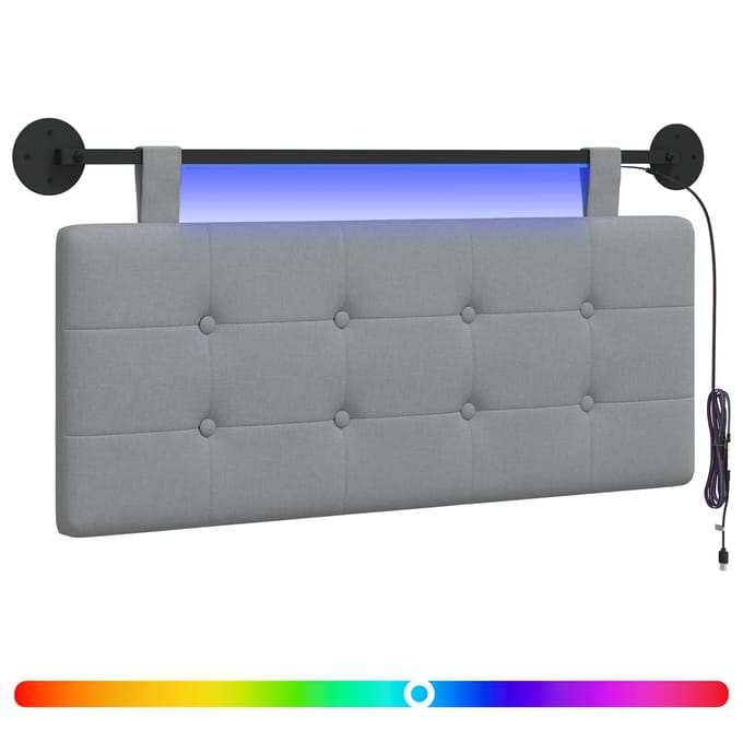vidaXL - Hangend - hoofdbord - Met - LED-verlichting - Lichtgrijs - Stof