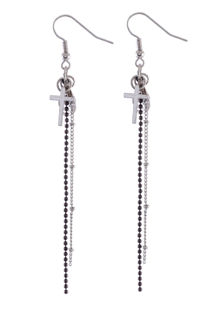 Behave - Oorbellen hanger kruis munt antraciet - Statement avondlook