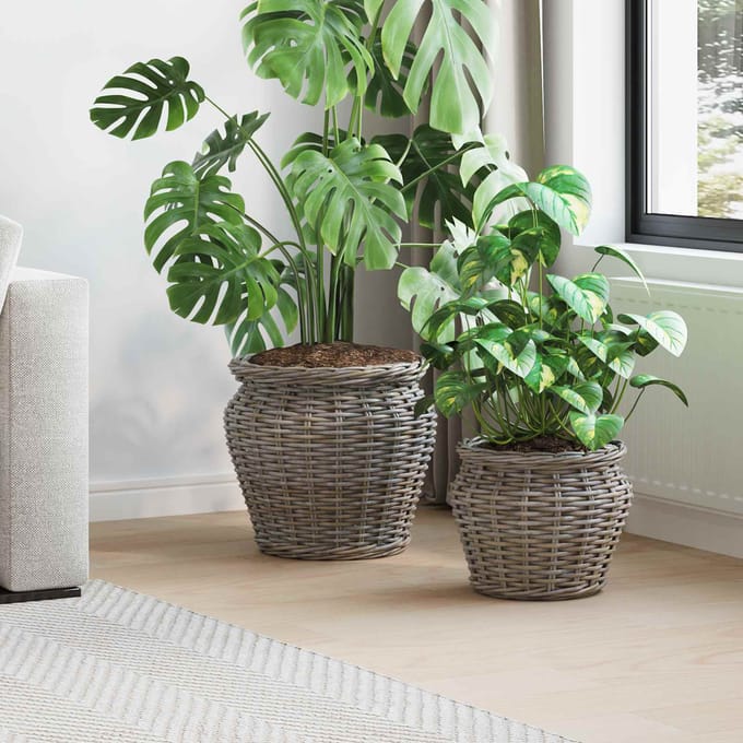 vidaXL - Plantermand - met - opslag - GENDT - 2 - st - Natuurlijk - grijs - Kubu - Rattan