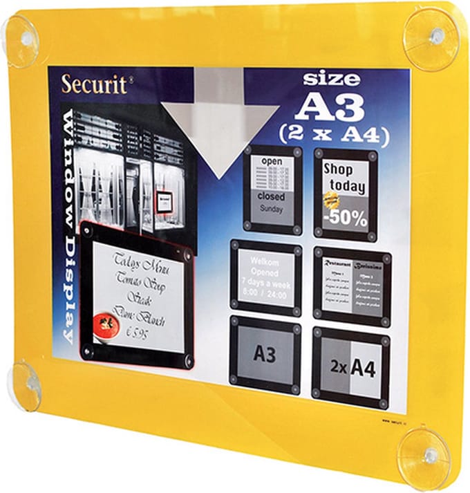 Securit® dubbelzijdige A3-posterlijst met venster, geel