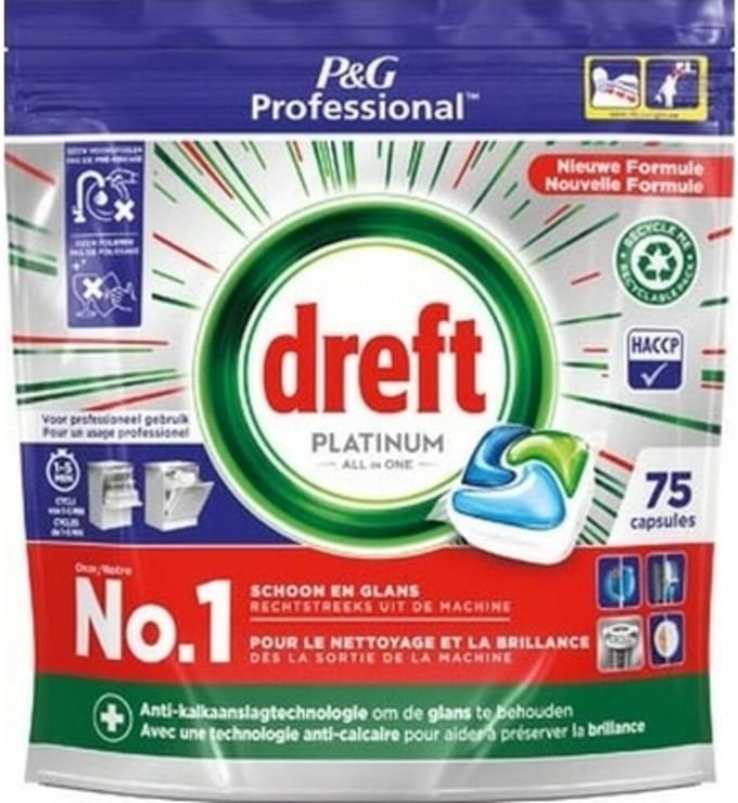 Dreft Platinum All In One Vaatwastabletten Regular - 3 x 75 stuks - Voordeelverpakking