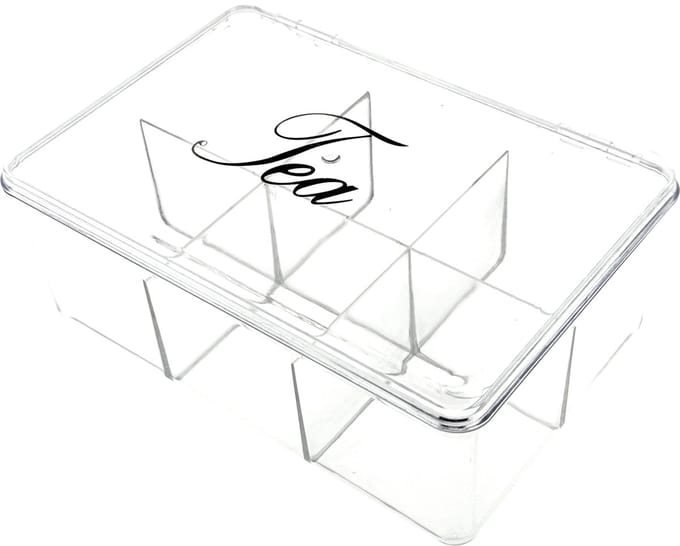 Transparante Theedoos met 6 vakken - 30 x 25 x 8 cm