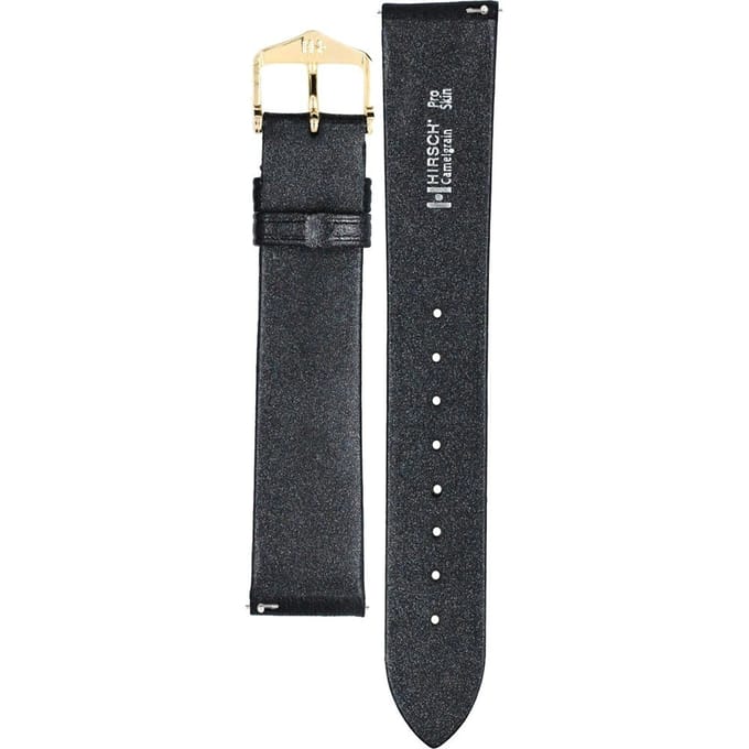 Hirsch Horlogeband -  Camelgrain Zwart - Leer - 18mm