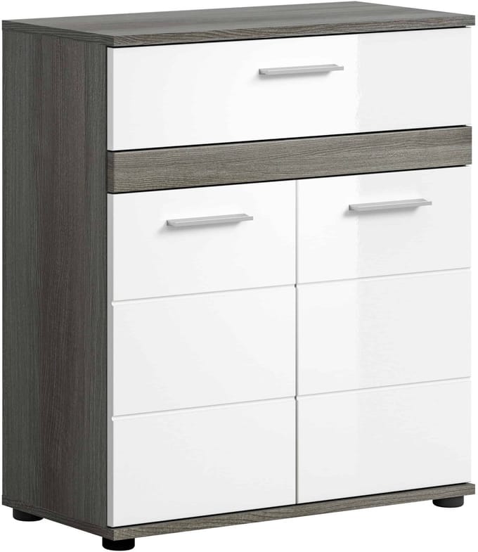 Blake midi kast wit hoogglans MDF TZ rook zilver NB - 31x70x79cm