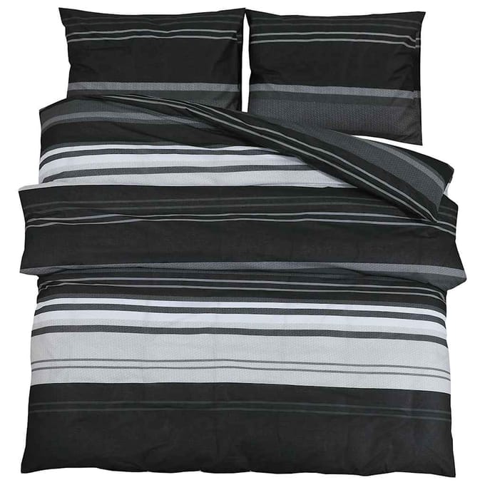 vidaXL Dekbedovertrekset 155x220 cm katoen zwart gestreept