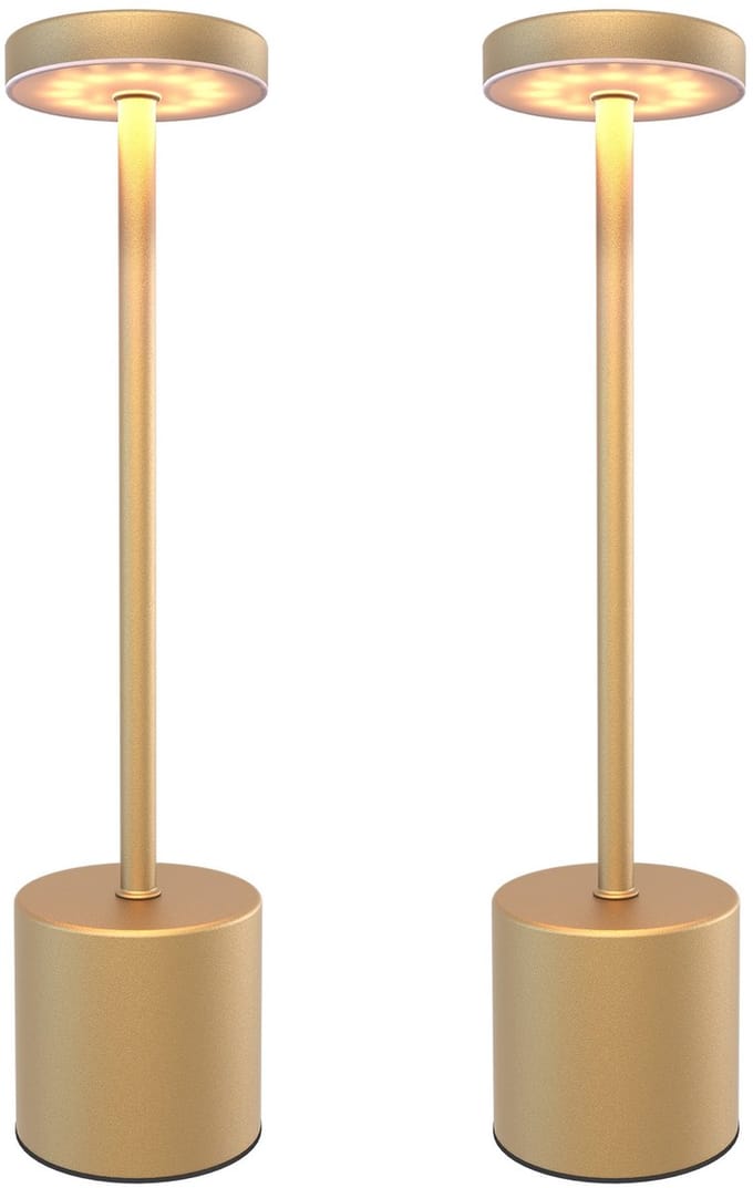 Ledvion - 2x Oplaadbare Tafellamp Luna - LED - Goud - Dimbaar - IP20 - USB